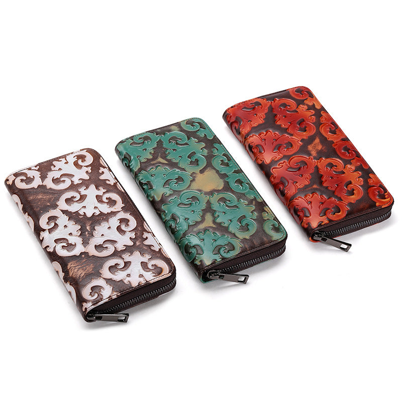 Brushed New Fashion Creative Women's Retro Wallet Top Layer Leather Long