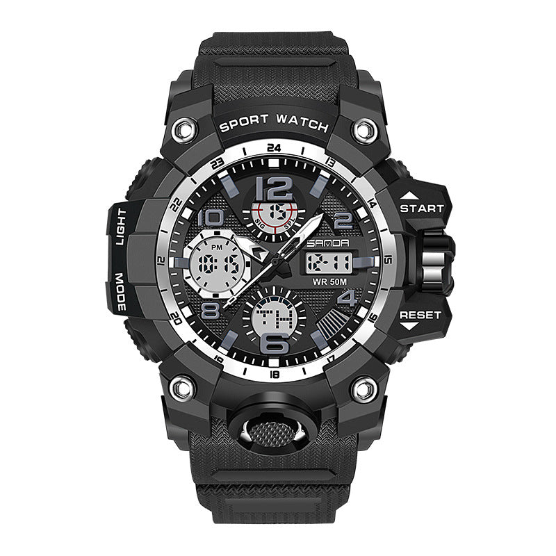 Men Dual Display Quartz Sports Watches Multi-Function Waterproof Male Stopwatch Wristwatch