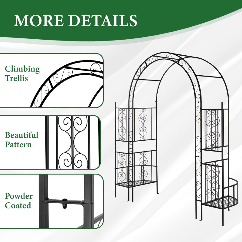 7ft Double-layer Curved Roof With Screen, Planting Frame, Black Wrought Iron Arch