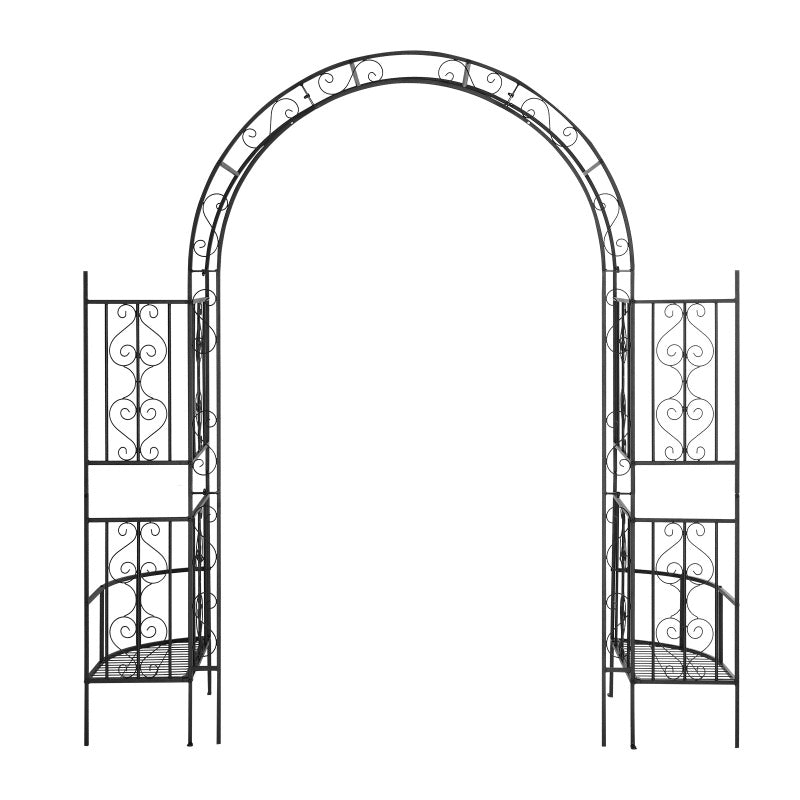 7ft Double-layer Curved Roof With Screen, Planting Frame, Black Wrought Iron Arch