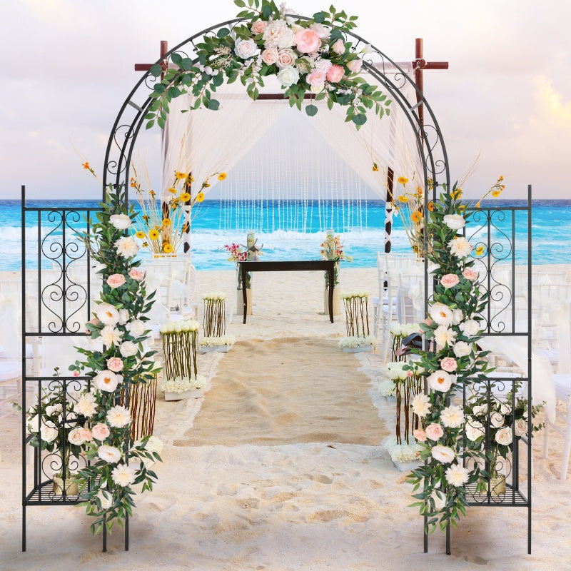 7ft Double-layer Curved Roof With Screen, Planting Frame, Black Wrought Iron Arch