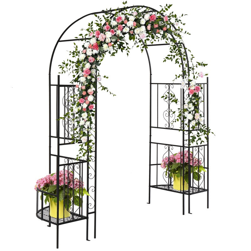 7ft Double-layer Curved Roof With Screen, Planting Frame, Black Wrought Iron Arch