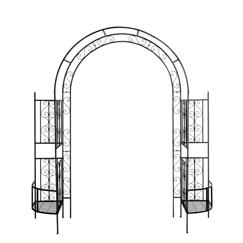 7ft Double-layer Curved Roof With Screen, Planting Frame, Black Wrought Iron Arch