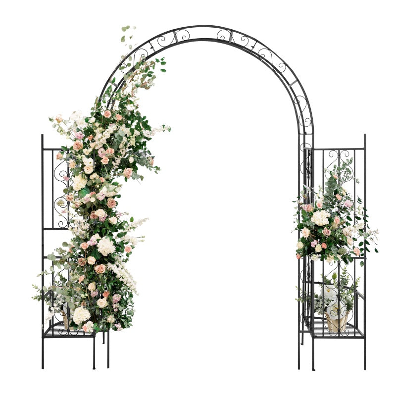7ft Double-layer Curved Roof With Screen, Planting Frame, Black Wrought Iron Arch