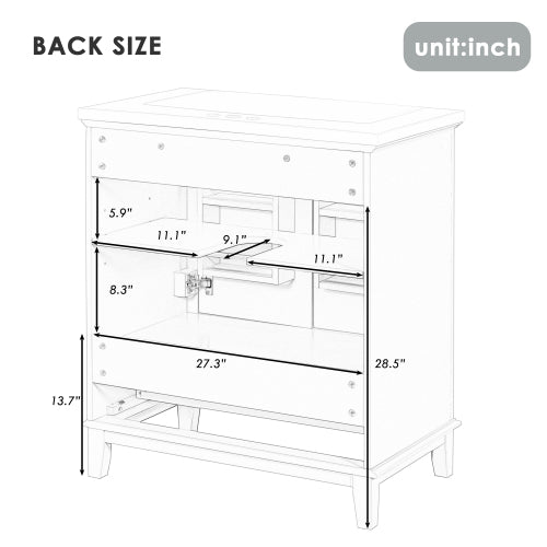 30 Bathroom Vanity With Sink Combo, Multi-functional Bathroom Cabinet With Doors And Drawer, Solid Frame And MDF Board, Grey