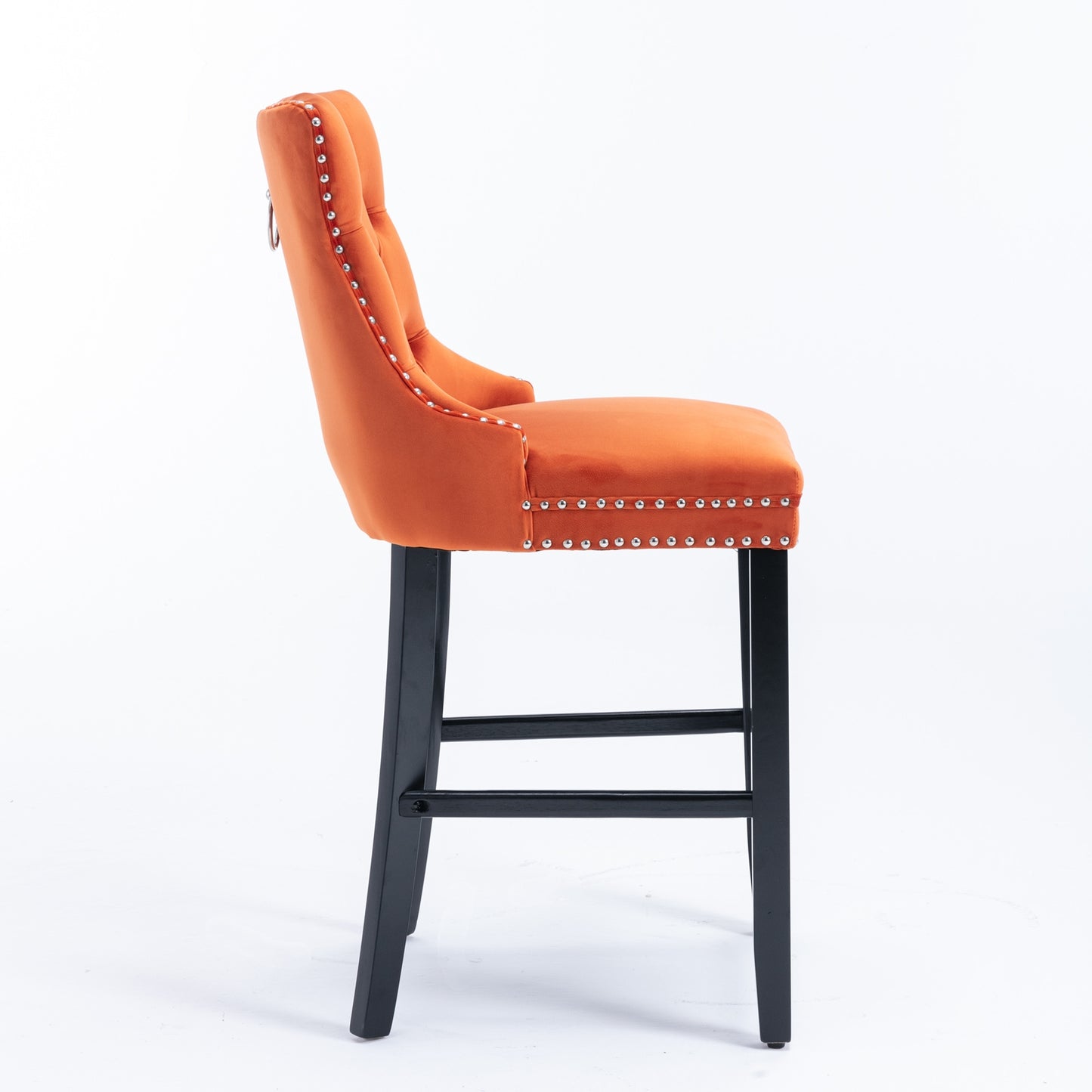 Contemporary Velvet Upholstered Barstools With Button Tufted Decoration And Wooden Legs, And Chrome
