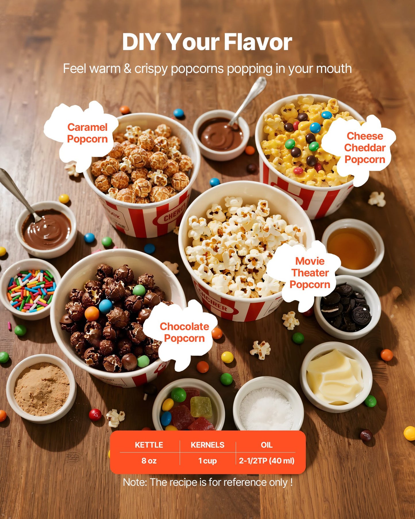 Popcorn Machine, 8oz Stainless Steel Kettle, 800W Commercial Countertop Popcorn Maker, 48 Cups Per Batch Theater Style Popper, With 2-Button Control Glass Wall PC Door 1 Scoop 3 Spoons, Red