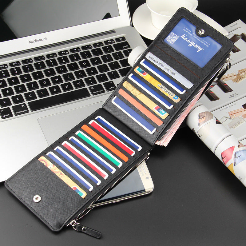 Baellerry Casual Multiple Card Slots Long Men's Wallet Cross Pattern Multifunctional