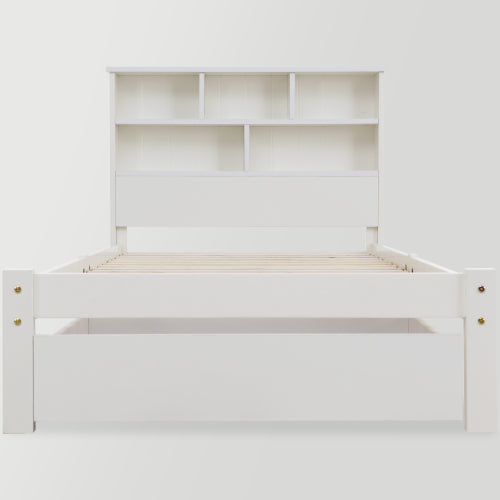 Bed With Shelves, White Wooden Storage Bed, Underbed Drawer - 3FT Single 90 X 190 Cm Frame Only