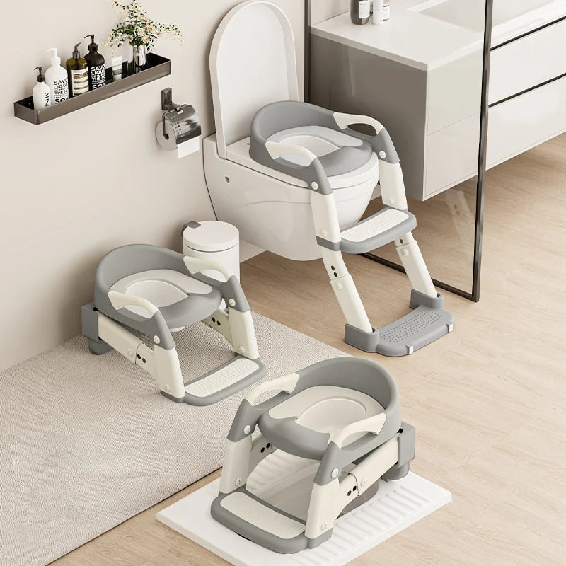 Kids Potty Training Seat with Steps, 3-in-1 Toddler Toilet Ladder Seat, Soft Mat Non-Slip Splash Guard, Grey
