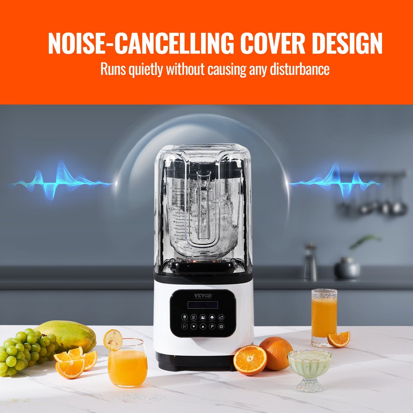 Professional Blender With Shield, Commercial Countertop Blenders, 68 Oz Jar Blender Combo, Stainless Steel 9 Speed & 5 Functions Blender, For Shakes, Smoothies, Peree, And Crush Ice, White