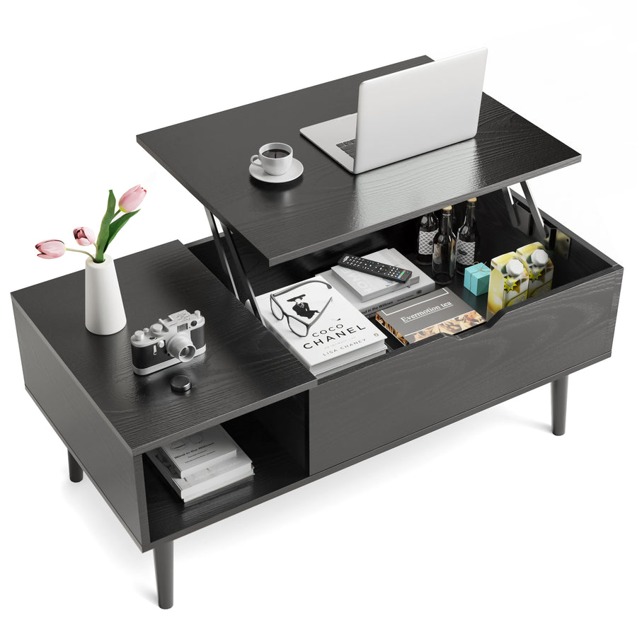 Lift Tabletop Coffee Tables For Living Room With Storage Shelf And Hidden Compartment