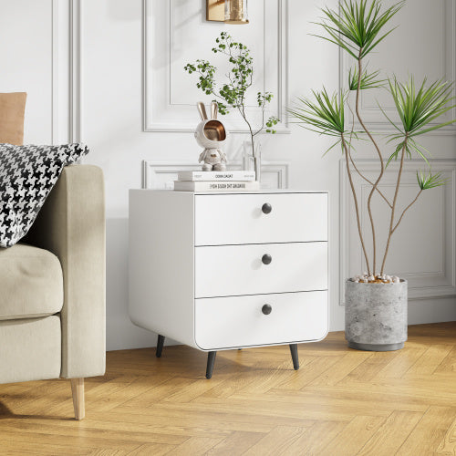 Modern Night Stand Storage Cabinet For Living Room Bedroom, Steel Cabinet With 3 Drawers,Bedside Furniture, Circular Handle