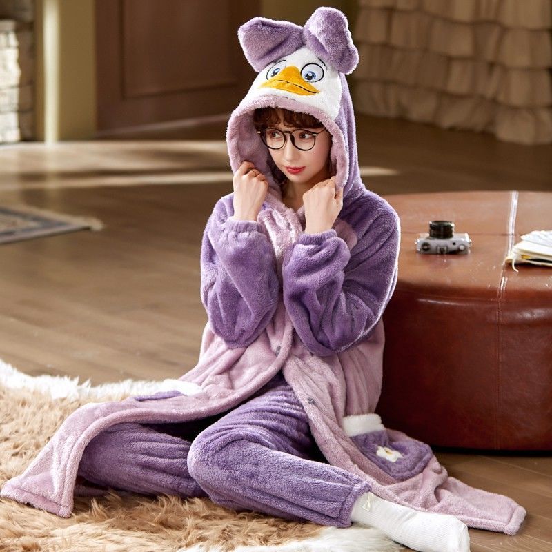 Sets Winter Flannel Cartoon Warm Pyjamas Animal Sleepwear