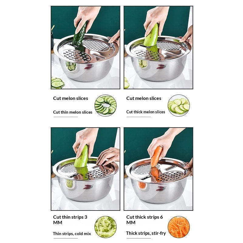 3-in-1 Set Vegetable-Chopping Gadget Stainless Steel Grater And Washing Basin