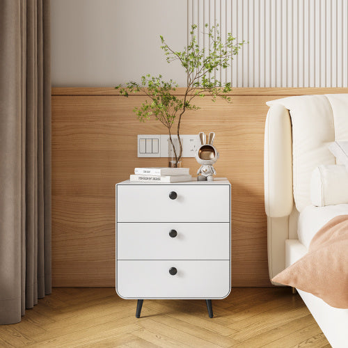 Modern Night Stand Storage Cabinet For Living Room Bedroom, Steel Cabinet With 3 Drawers,Bedside Furniture, Circular Handle