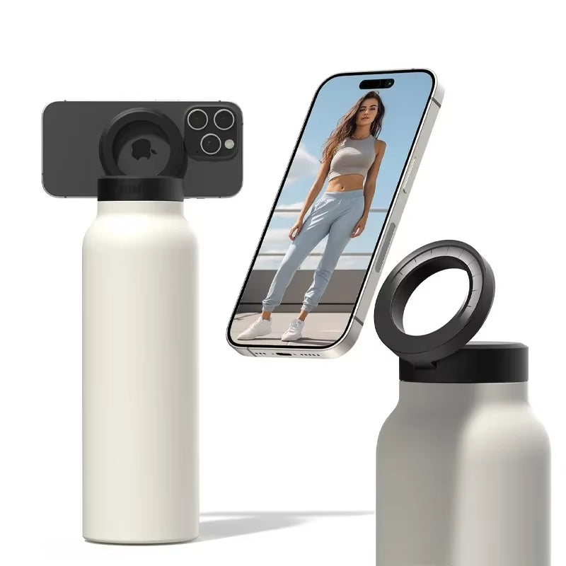 304 Stainless Steel Vacuum Cup Creative Magnetic Water Cup Insulated Sports Water Bottle With Straw Outdoor Insulated Water Mug With Magnetic Phone Holder