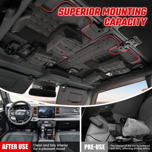 Roof Liner Organizer Overhead Storage Jacket Overhead Car Organizer Car Headliner Storage Organizer For Ford Bronco 2021 2022 2023 2024 2   4 Doors Roof Tactical Vest Accessories With 5 Molle Pouch