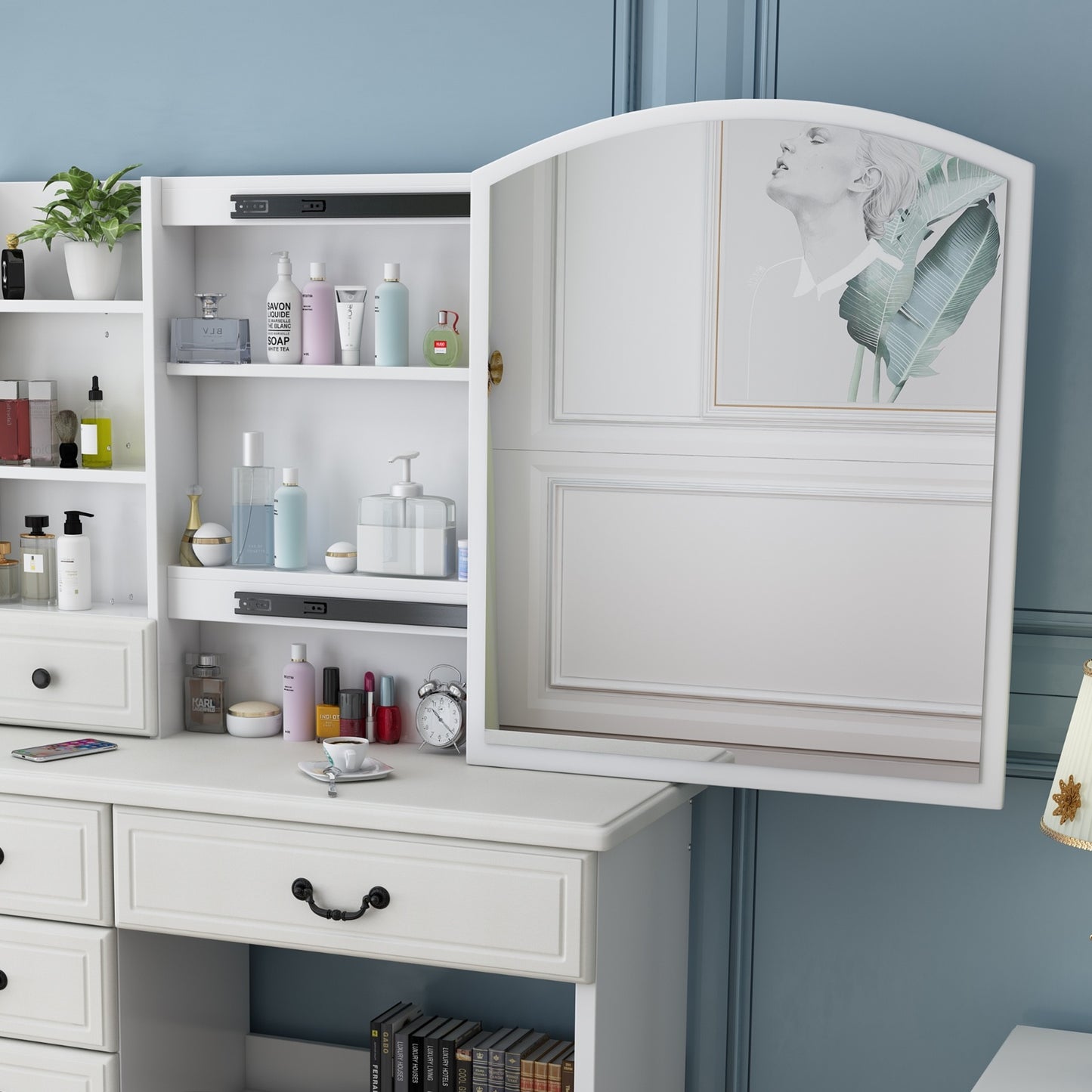 Vanity Desk With Mirror & Lights, Makeup Table Set