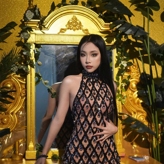 Women's Temperament Fashion Full Of Diamonds Mesh Short Skirt