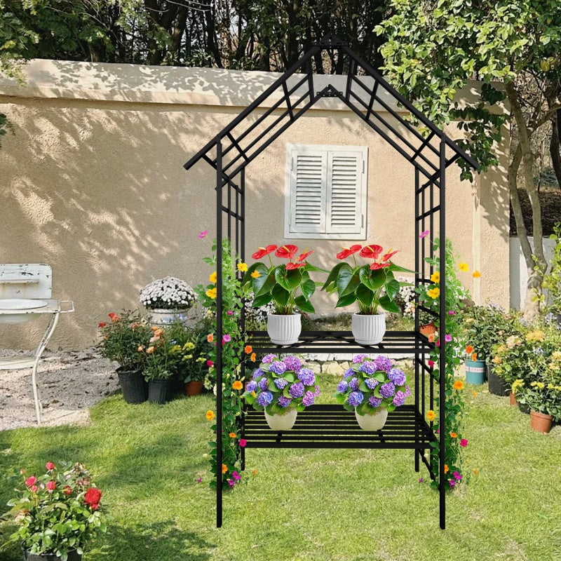 Metal Garden Arch, With Benches That Can Be Converted Into Flower Racks, Climbing Plants To Support Rose Arches, Outdoor Black,Prohibited Platform Temu