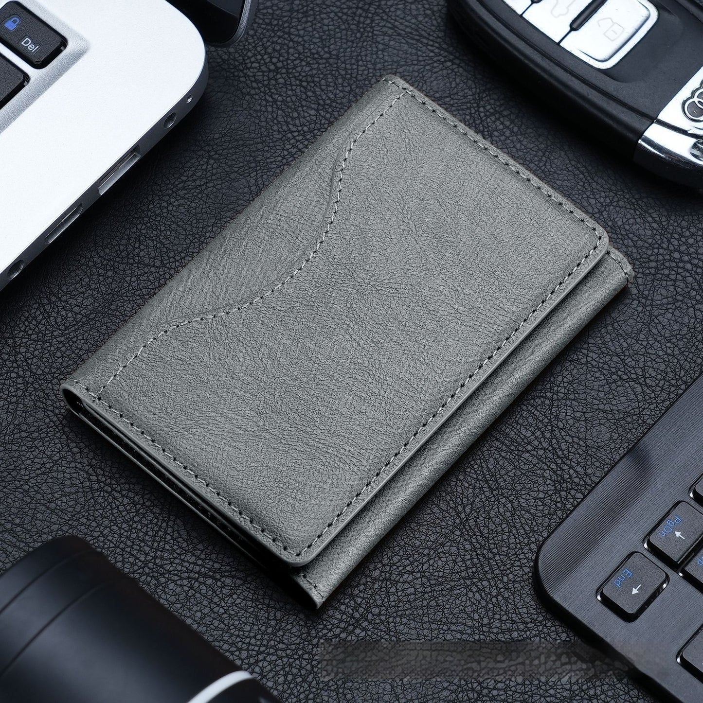 Leather Tri-fold Magnetic Wallet Card Holder
