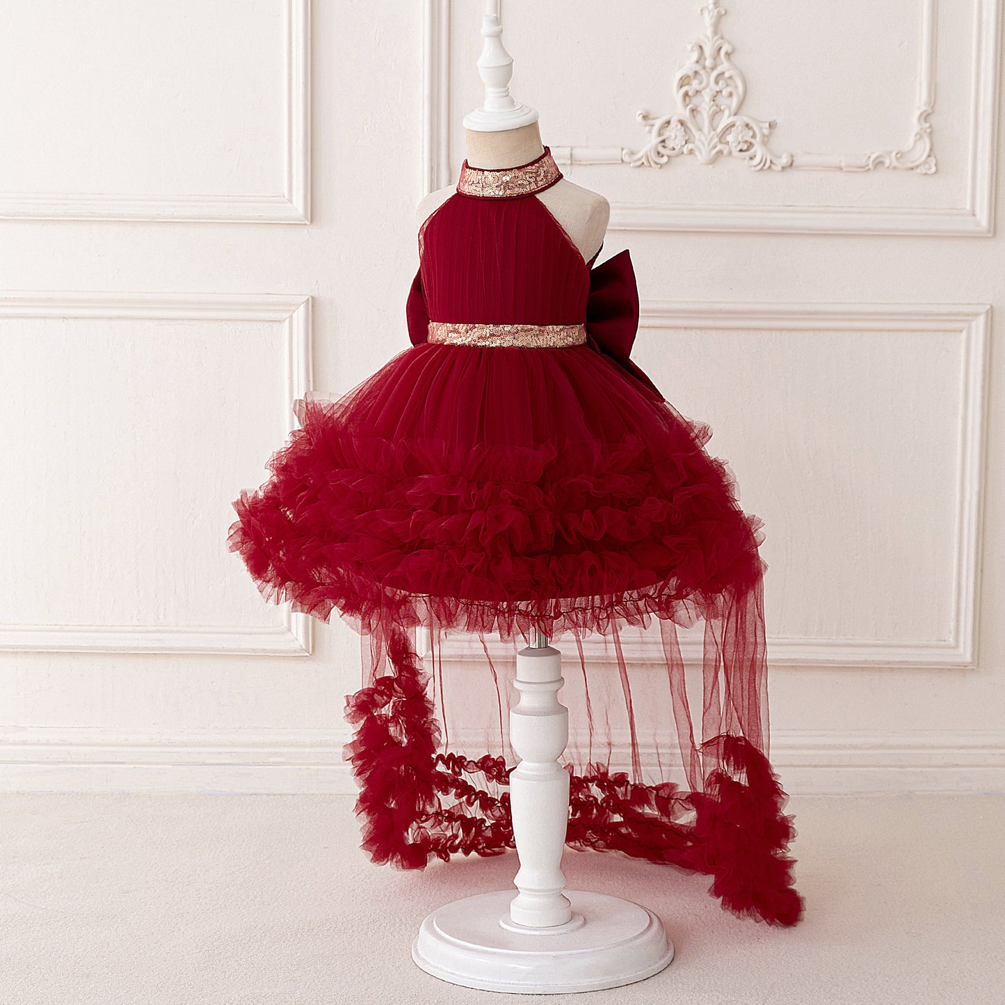 Girls Evening Dress Light Luxury Mesh Pleated Pettiskirt