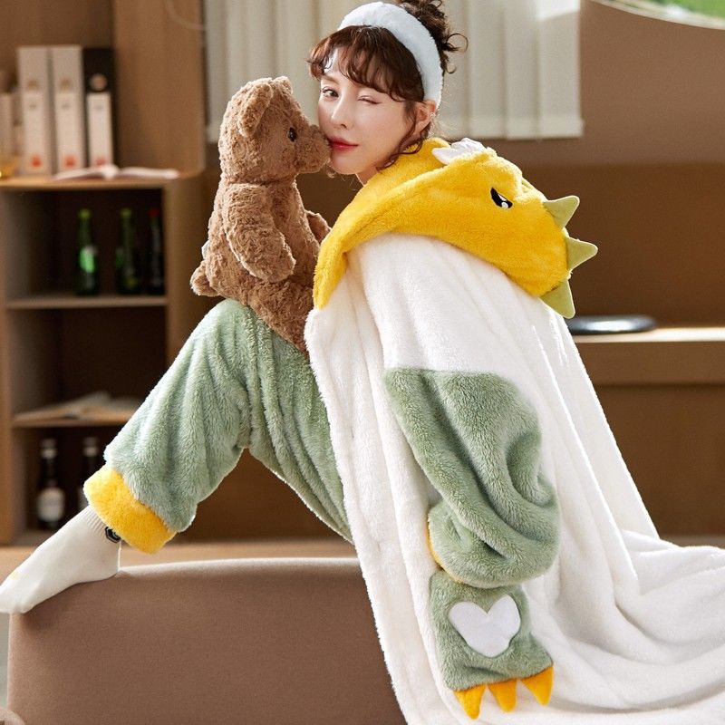 Sets Winter Flannel Cartoon Warm Pyjamas Animal Sleepwear