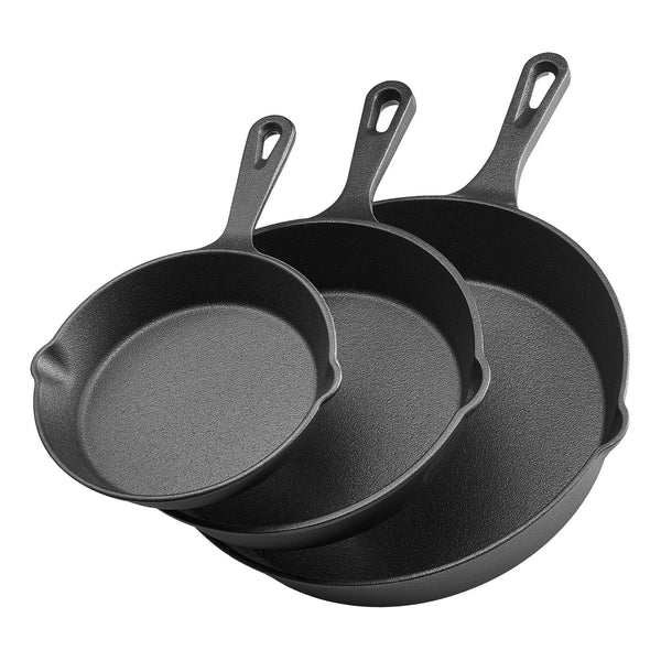 Gusseisenpfanne Bratpfannen-Set (160 / 220 / 265 Mm), Hochleistungs-Bratpfannen Mit Hitzebeständigem Griff, Kochpfanne, Küchenkochgeschirr, Geeignet Für Backofen Gas Elektro Schwarz