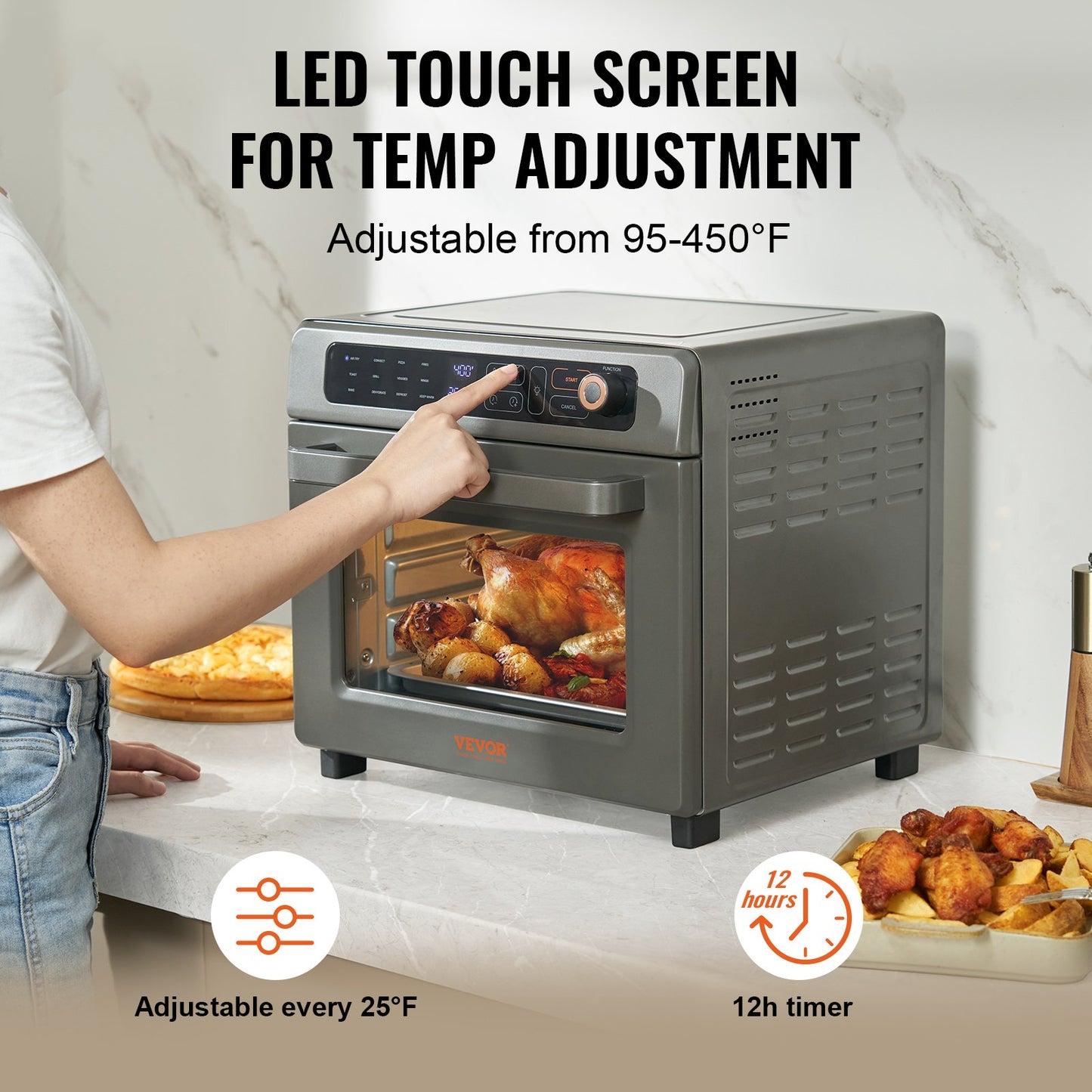 12-IN-1 Air Fryer Toaster Oven, 25L Convection Oven, 1700W Stainless Steel Toaster Ovens Countertop Combo With Grill, Pizza Pan, Gloves, 12 Slices Toast, 12-inch Pizza, Home And Commercial Use