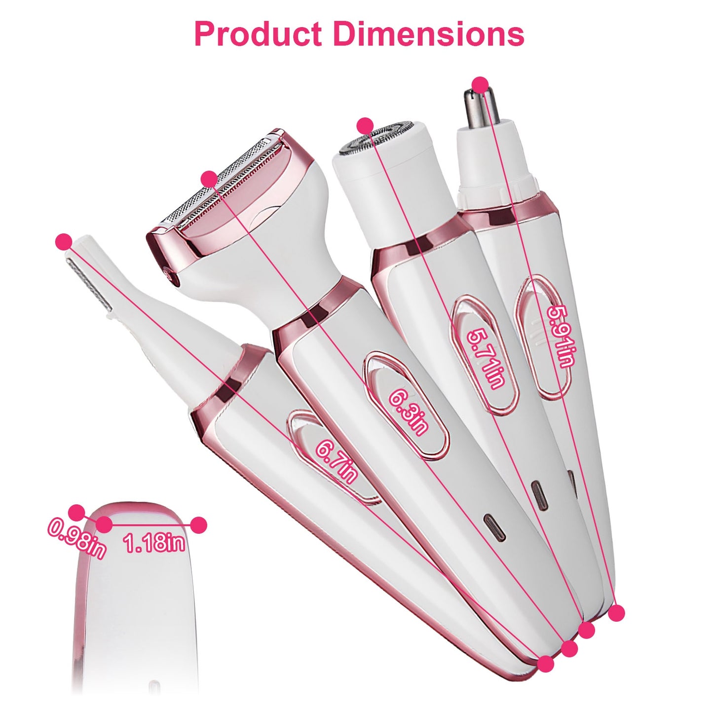 1Pc 4 In 1 Electric Razor For Women Painless Grooming Kit Rechargeable Eyebrow Nose Hair Pubic Hair Bikini Trimmer Face Shaver