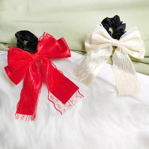 Lace Double Layer Ribbon Bowknot Hair Accessories Hair Ring