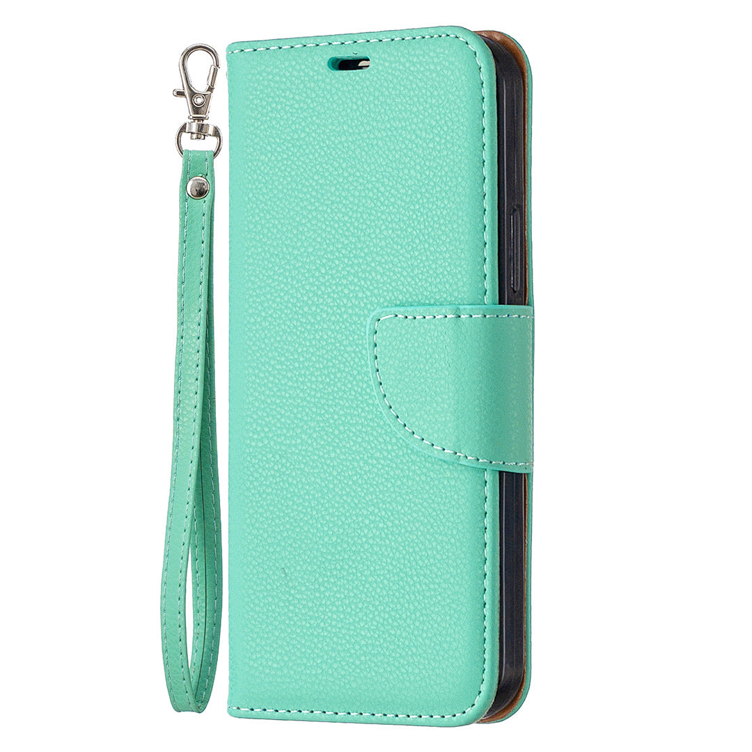 Lychee Pattern Solid Color Flip Leather Case Wallet Lanyard Phone Case