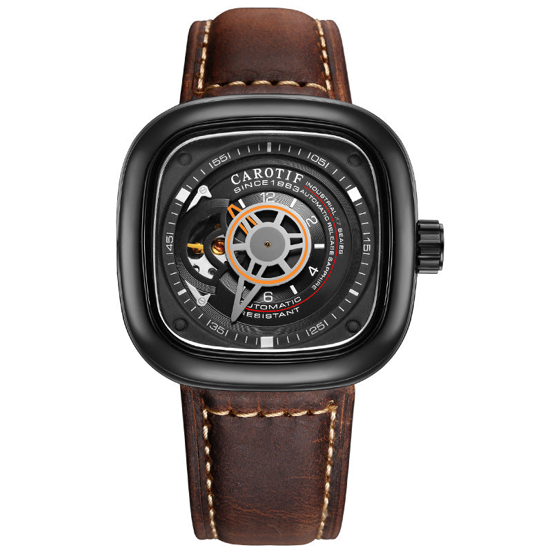 The hot blast dunk watch fashion automatic mechanical watches Mens hollow square dial watch