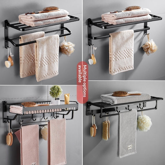 No-drill Bathroom Shelf Space Aluminum Towel Rack Storage Towel Holder Bathroom Hardware Accessory