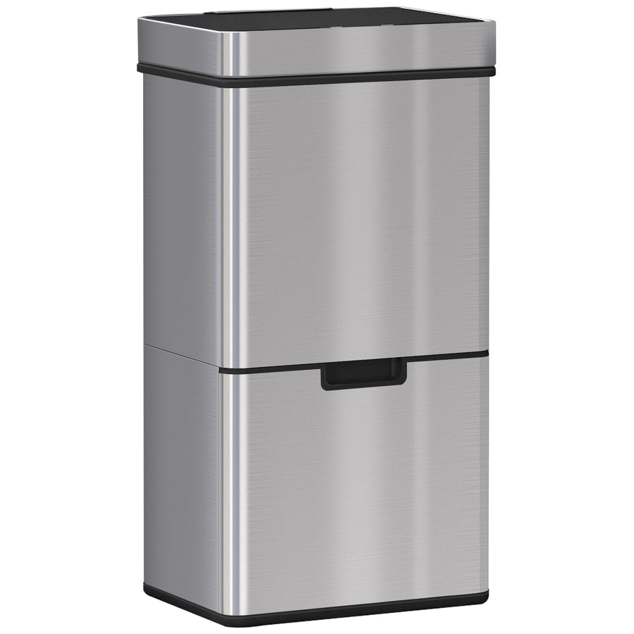Mülleimer Mit Sensor 47L + 2 X 12,5L Automatischer Abfalleimer Mit Bewegungssensor, Wasserdichtes Mülltrennsystem Aus Edelstahl Für Küche Silber