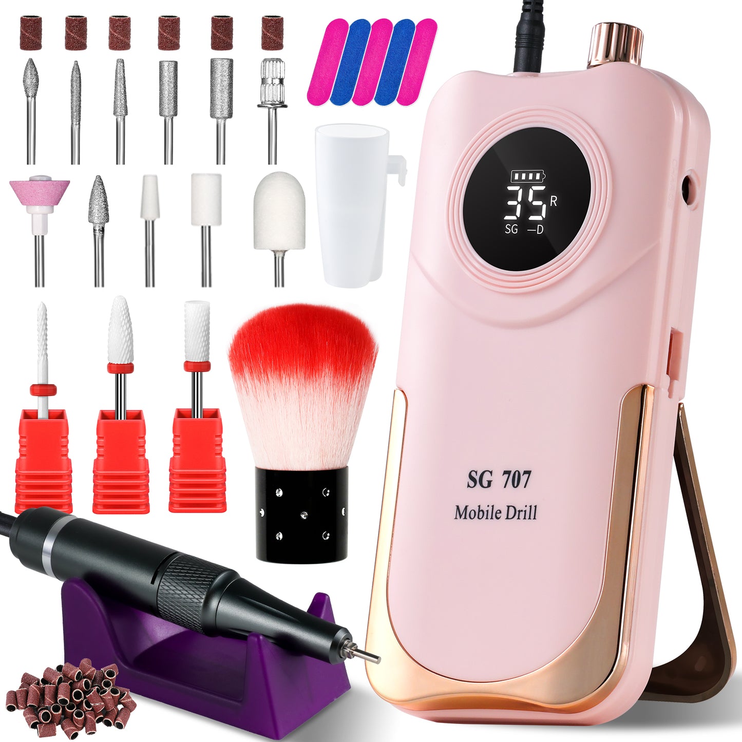 Portable Electric Nail Drill Cordless, 35000 RPM Electric Nail File With Holder,Rechargeable Nail Drill E Filer For Nails,Electric Nail Buffer Nail Filer Electric Tool For Women