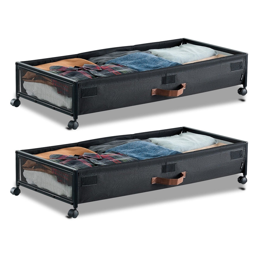 Unterbettkommode Unterbettaufbewahrungstasche Aus Oxford-Gewebe 2 Stk. Rollbar (915 X 460 X 185 Mm) Unterbettbehälter Mit Transparentem Deckel, Mobile Aufbewahrungsbox Für Kleidung Schuhe