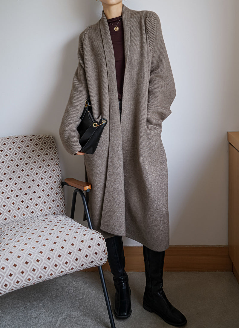 Thicken Bathrobe Belt Alpaca Wool Loose Big Sweater Knitted Cardigan Mid-length Coat Women