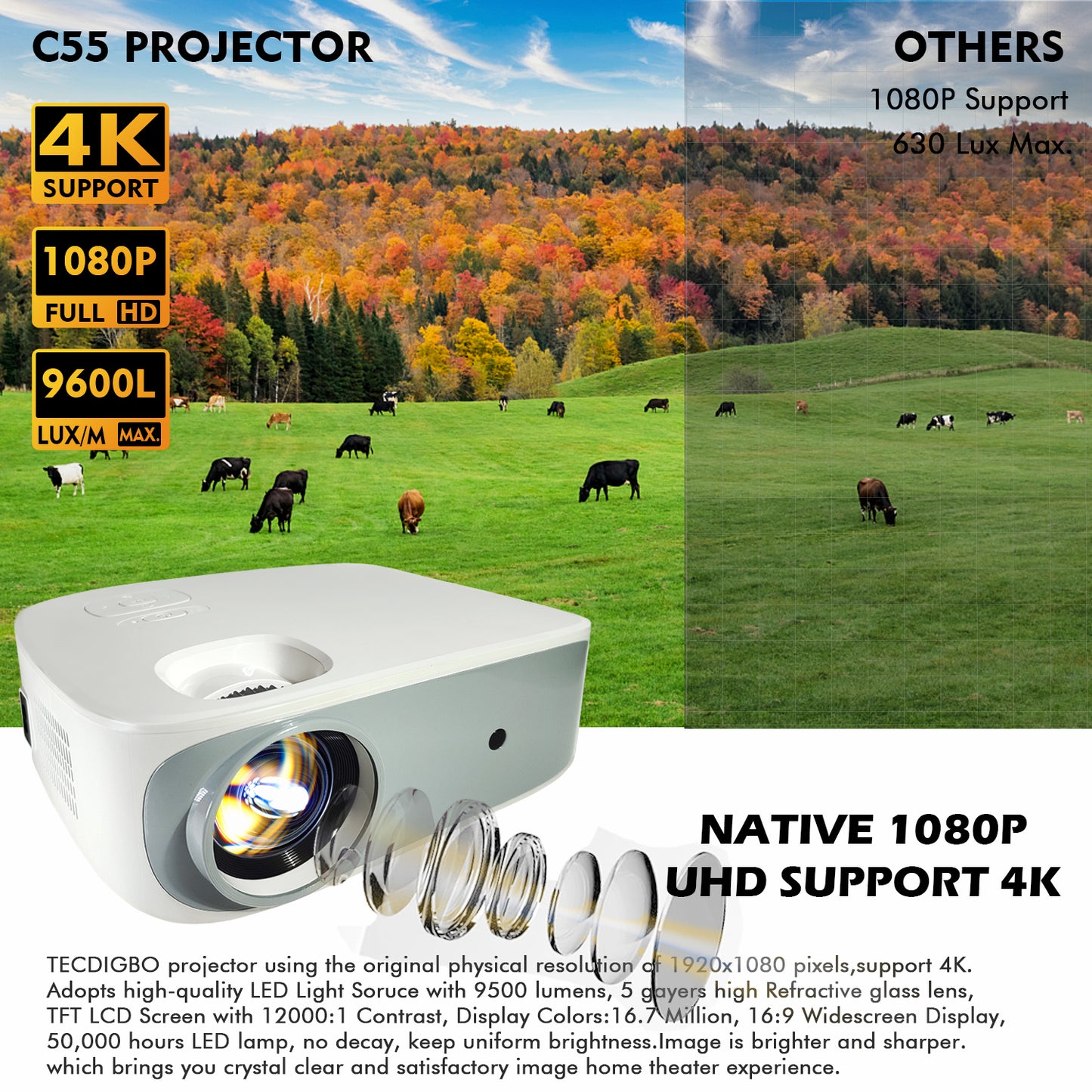 4K 5G Bluetooth Projector  4D Keystone Correction Native 1080P Full HD Outdoor Movie Projector For Smart Phone Laptop PC DVD TV PS4