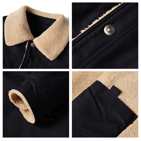 Men's Winter Jacket Lined Sherpa Jacket Warm Trucker Coat Multi Pocket