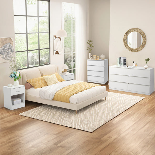 6 Drawer Double Dresser For Bedroom, Wide Storage Cabinet For Living Room Home Entryway, White