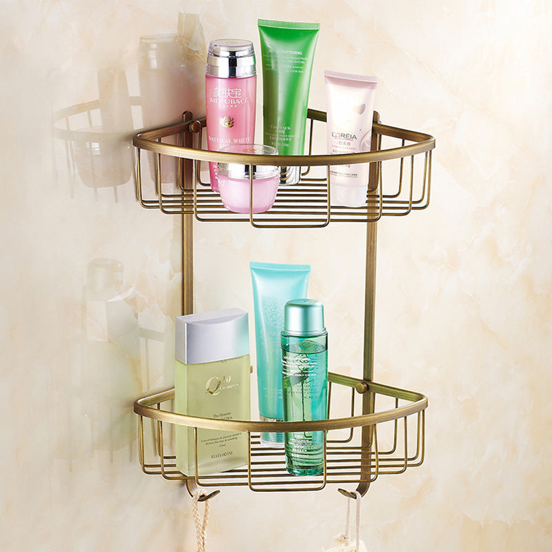 Copper Bathroom Corner Storage Net Basket Support European Style Bathroom Wall Hanging Double Layer