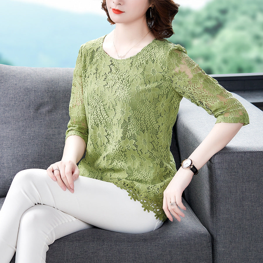 Women's Large Size Loose Mid-length Lace Shirt