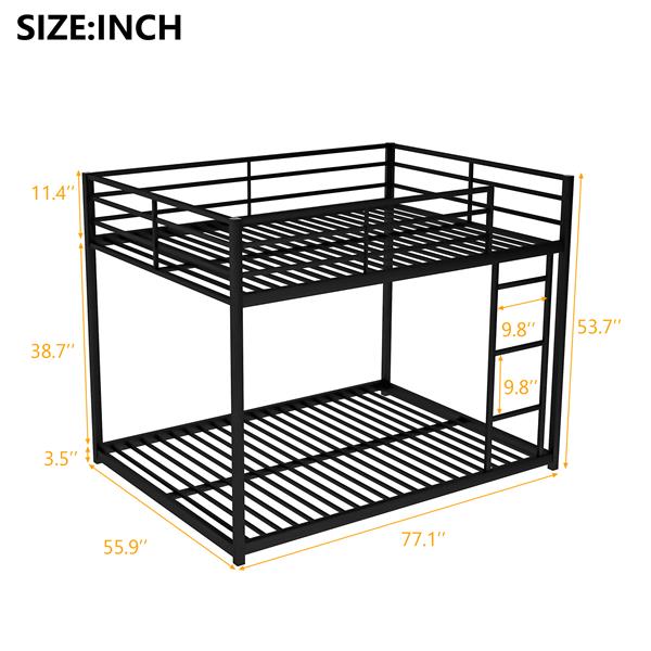 Full Metal Bunk Bed, Low Bunk Bed With Ladder, Black
