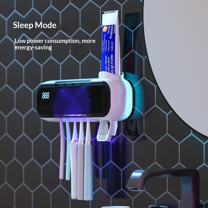 UV Sterilizing Tooth Cup No-Drill Toothbrush Sterilizer With Electric Drying Storage Rack For Organization
