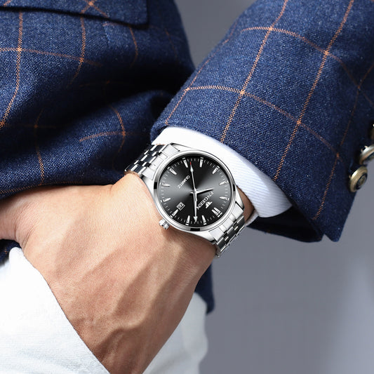 New Concept Korean Style Trendy Student Watches Men's Quartz Black Calendar Internet Celebrity Ultra-thin Waterproof Men's Watch