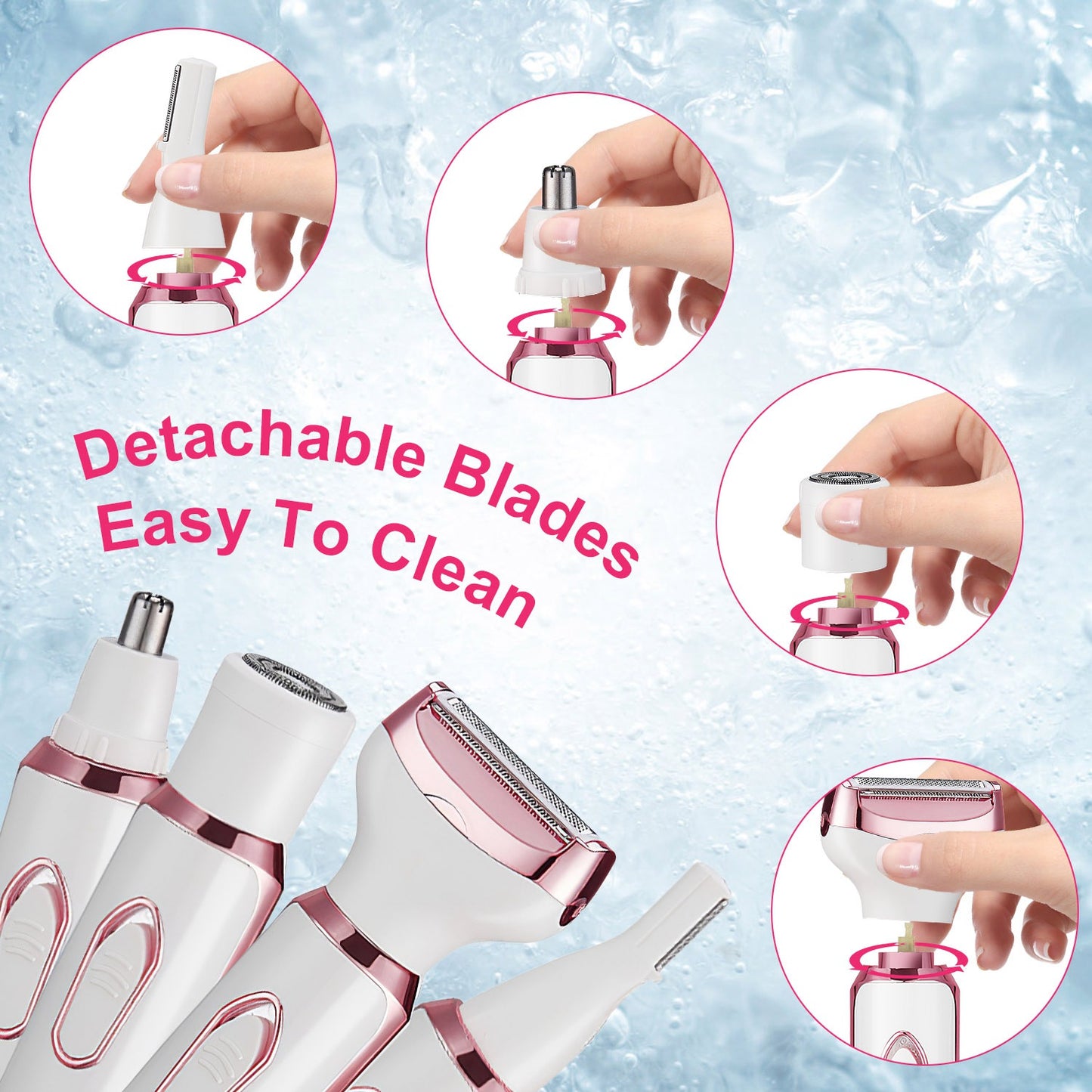 1Pc 4 In 1 Electric Razor For Women Painless Grooming Kit Rechargeable Eyebrow Nose Hair Pubic Hair Bikini Trimmer Face Shaver