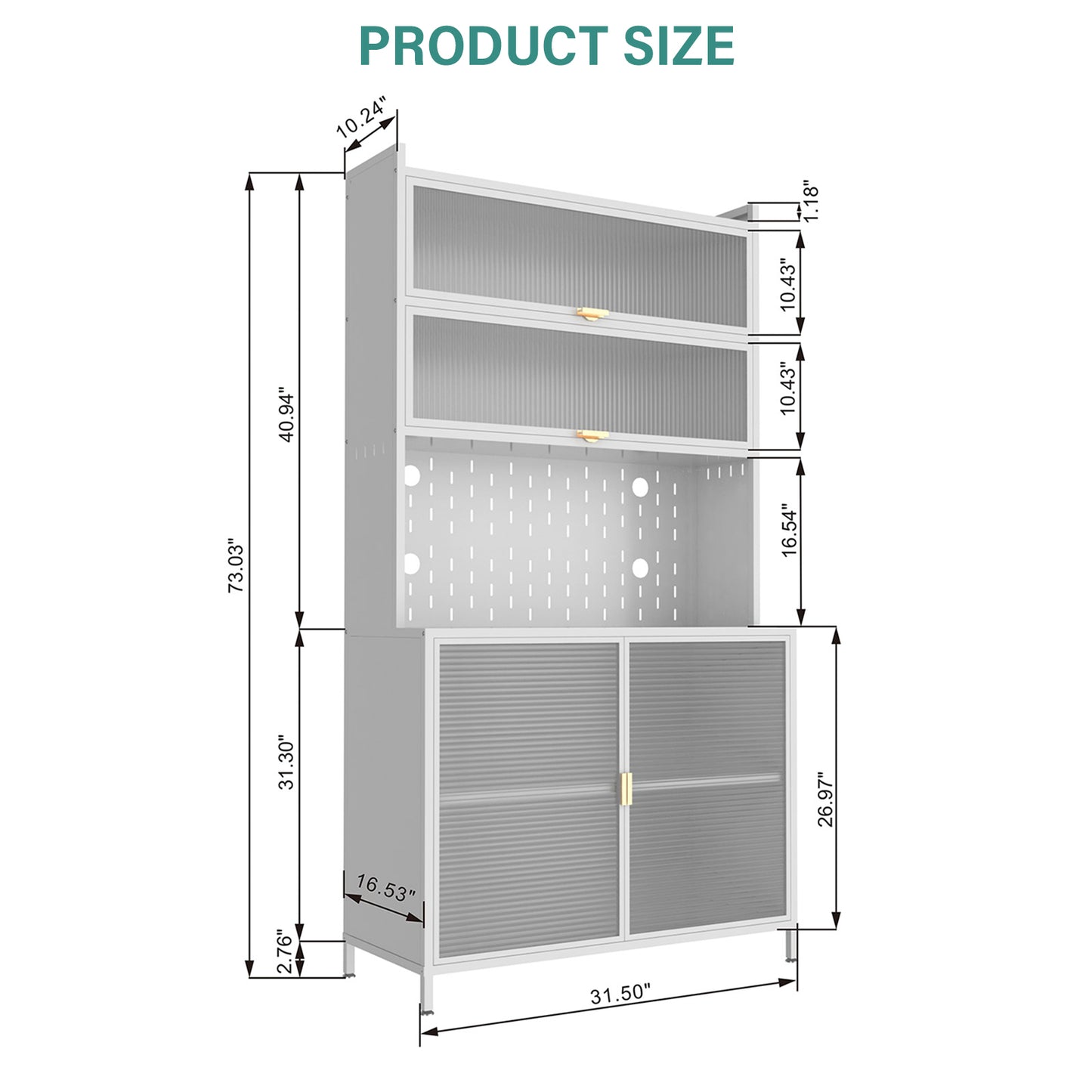 73'' Tall Kitchen Pantry Cabinet , 6 Level Flip Door With Pegboard Metal Pantry Storage Cabinet, Anti-Tip Design Hutch For Kitchen, Dining Room, Living Room White