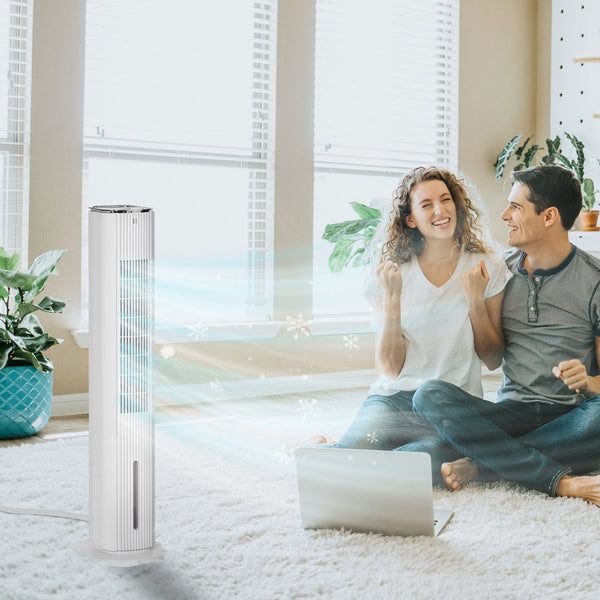 42" 3-In-1 Evaporative Air Cooler With Water Tank, Ice Cooling Fan With Humidifier, 52° Oscillating Portable Swamp Cooler For Home Office, 3 Modes, 3 Speeds, 12H Timer, Remote, White